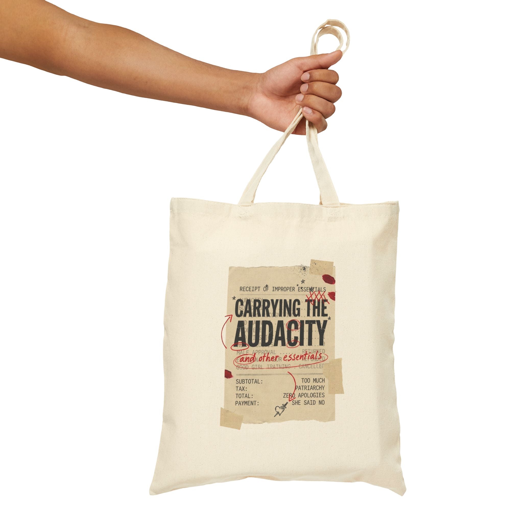 Carrying the Audacity Canvas Tote Bag — Inspirational Feminist Rage Quote Market Grocery Bag