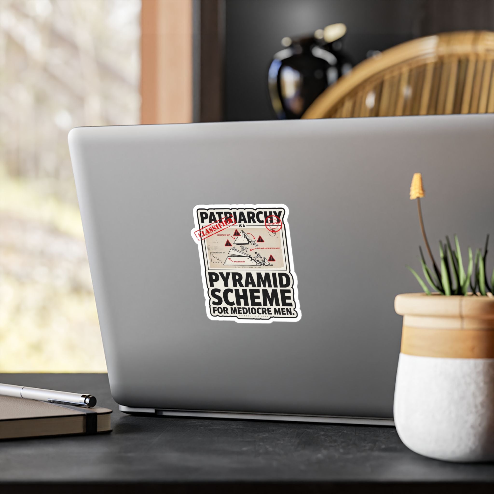 Kiss-Cut Vinyl Sticker — "Patriarchy: Pyramid Scheme for Mediocre Men" Graphic Decal
