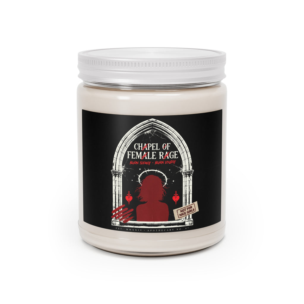 Chapel of Female Rage Scented Soy Candle — 9oz White Lid (Feminist Aromatic Gift)