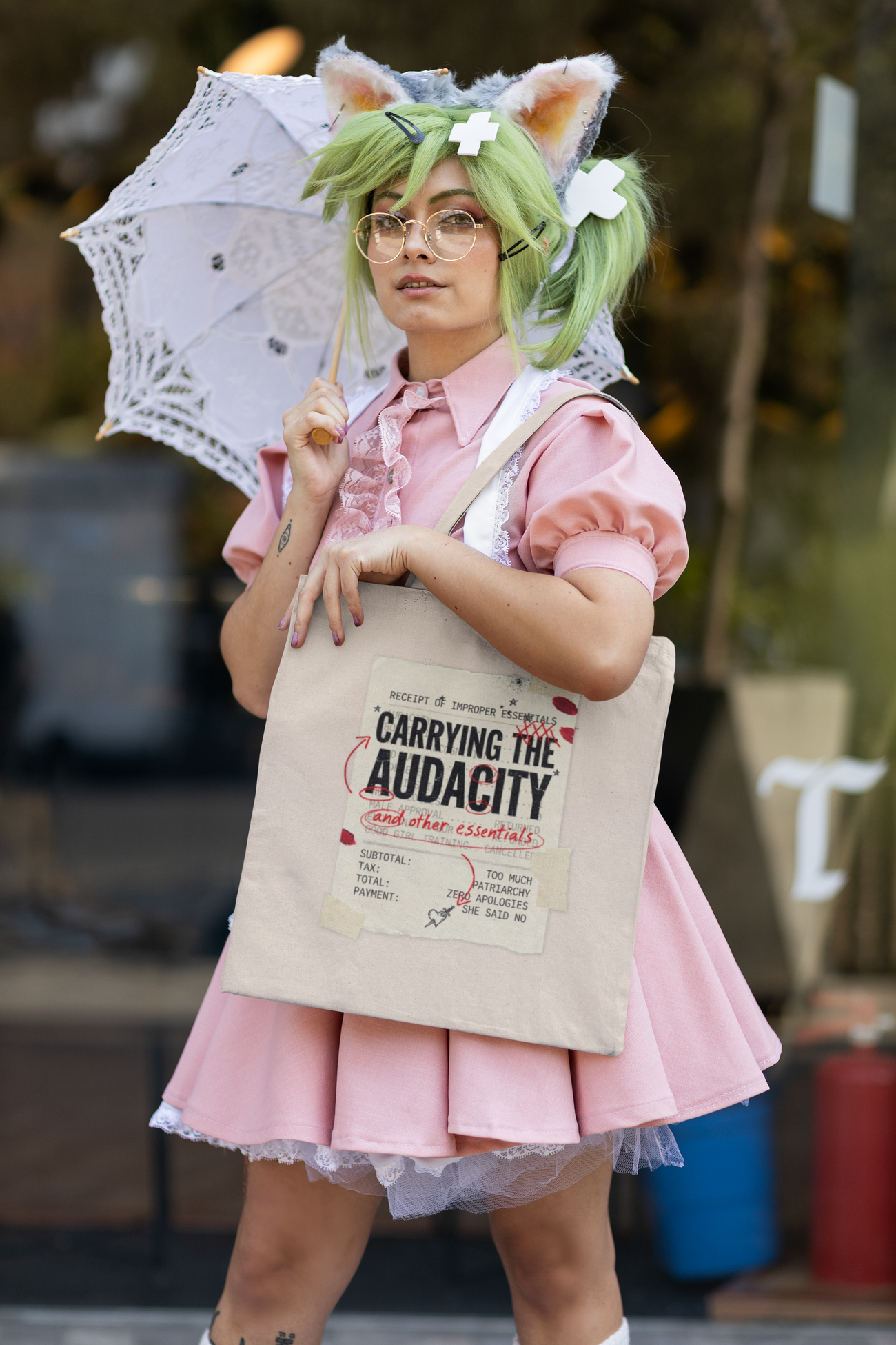 Carrying the Audacity Canvas Tote Bag — Inspirational Feminist Rage Quote Market Grocery Bag