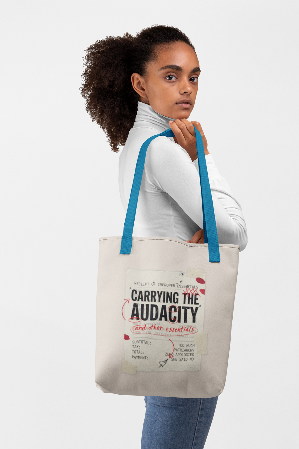 Carrying the Audacity Canvas Tote Bag — Inspirational Feminist Rage Quote Market Grocery Bag