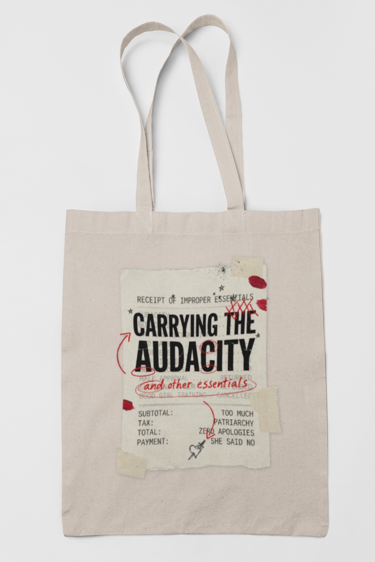 Carrying the Audacity Canvas Tote Bag — Inspirational Feminist Rage Quote Market Grocery Bag