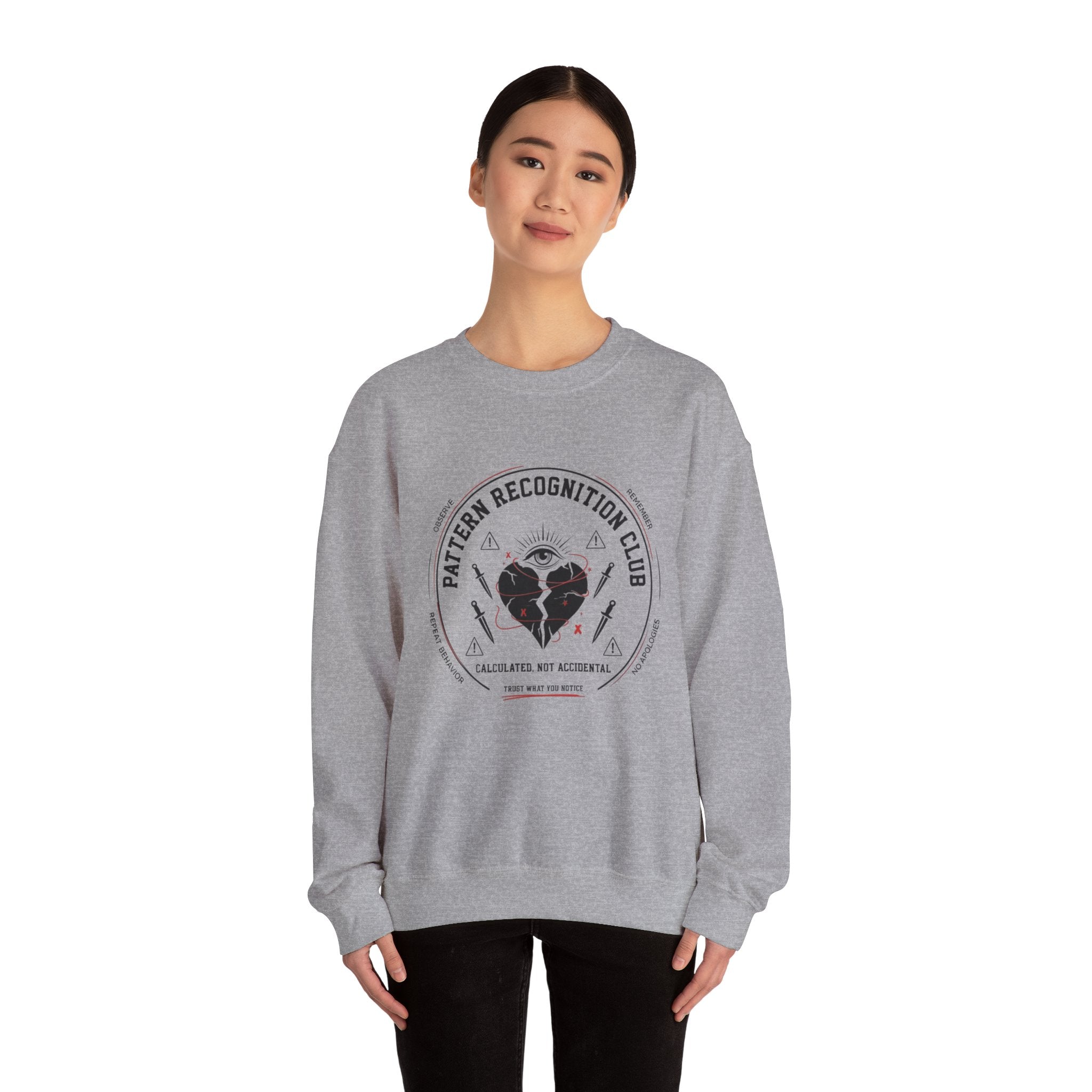 Pattern Recognition Club Crewneck Sweatshirt — "Calculated, Not Accidental" Graphic Pullover