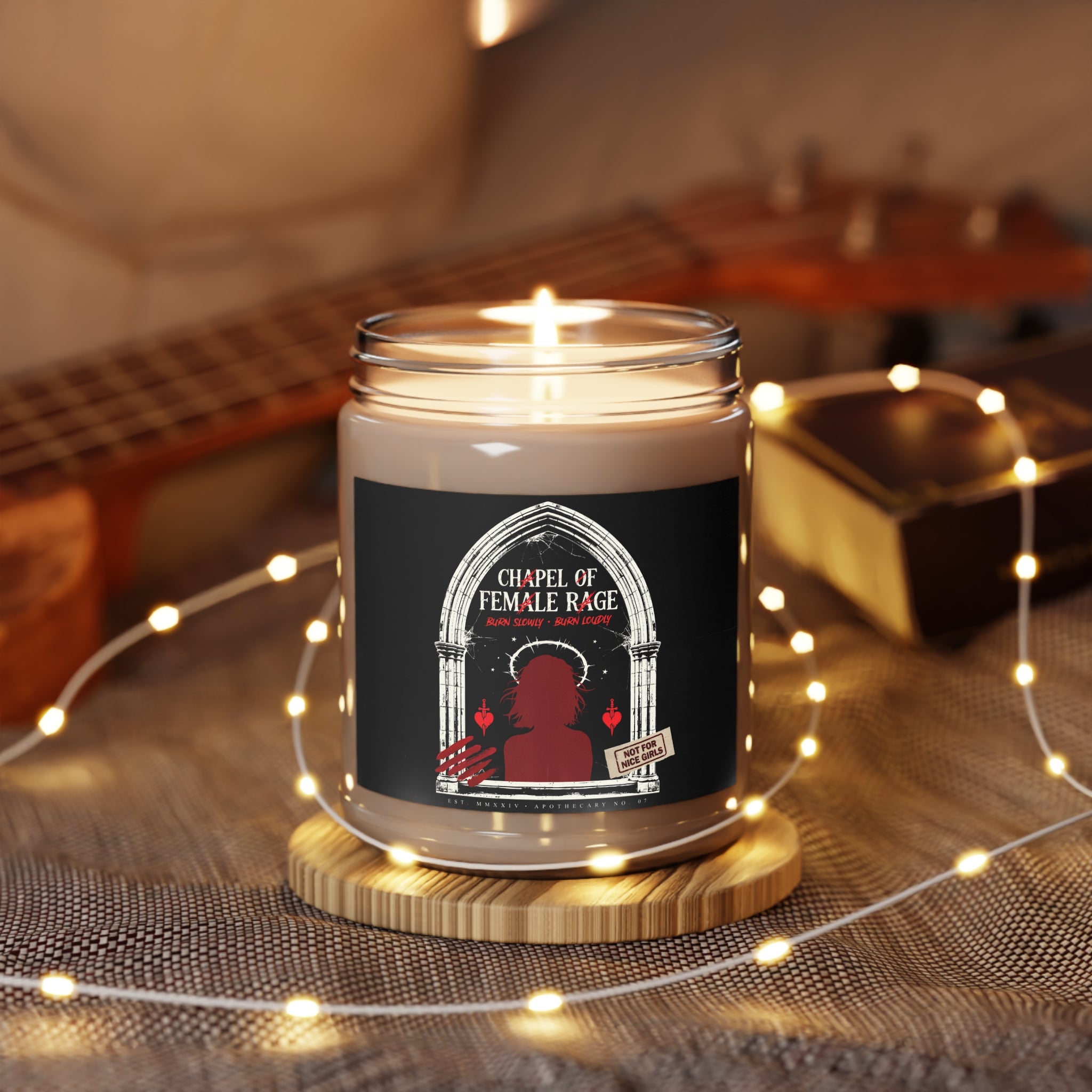 Chapel of Female Rage Scented Soy Candle — 9oz White Lid (Feminist Aromatic Gift)