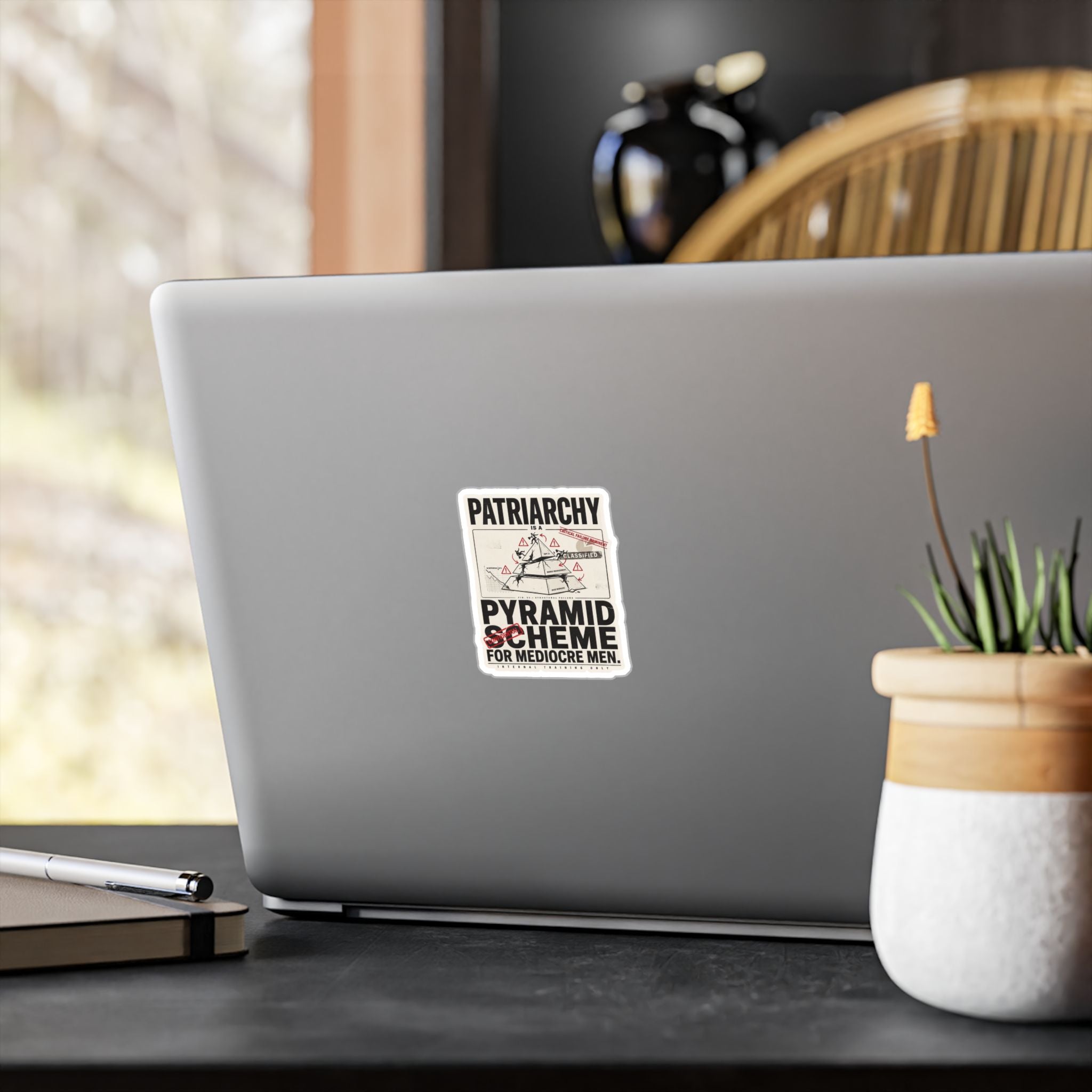 Kiss-Cut Vinyl Sticker — "Patriarchy: Pyramid Scheme for Mediocre Men" Graphic Decal