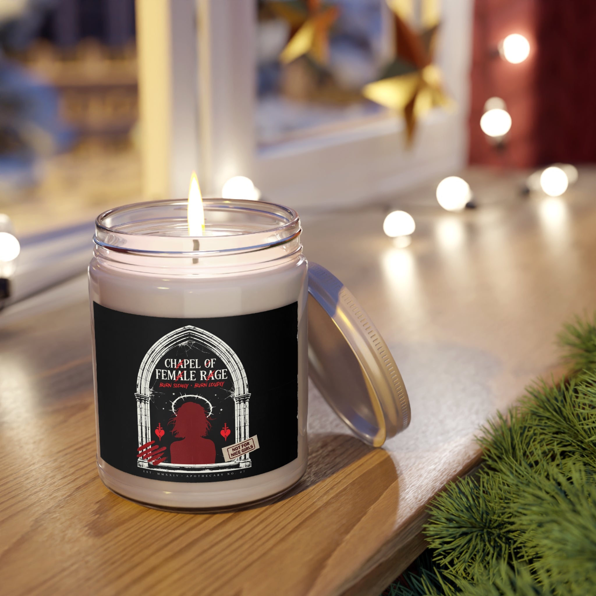 Chapel of Female Rage Scented Soy Candle — 9oz White Lid (Feminist Aromatic Gift)