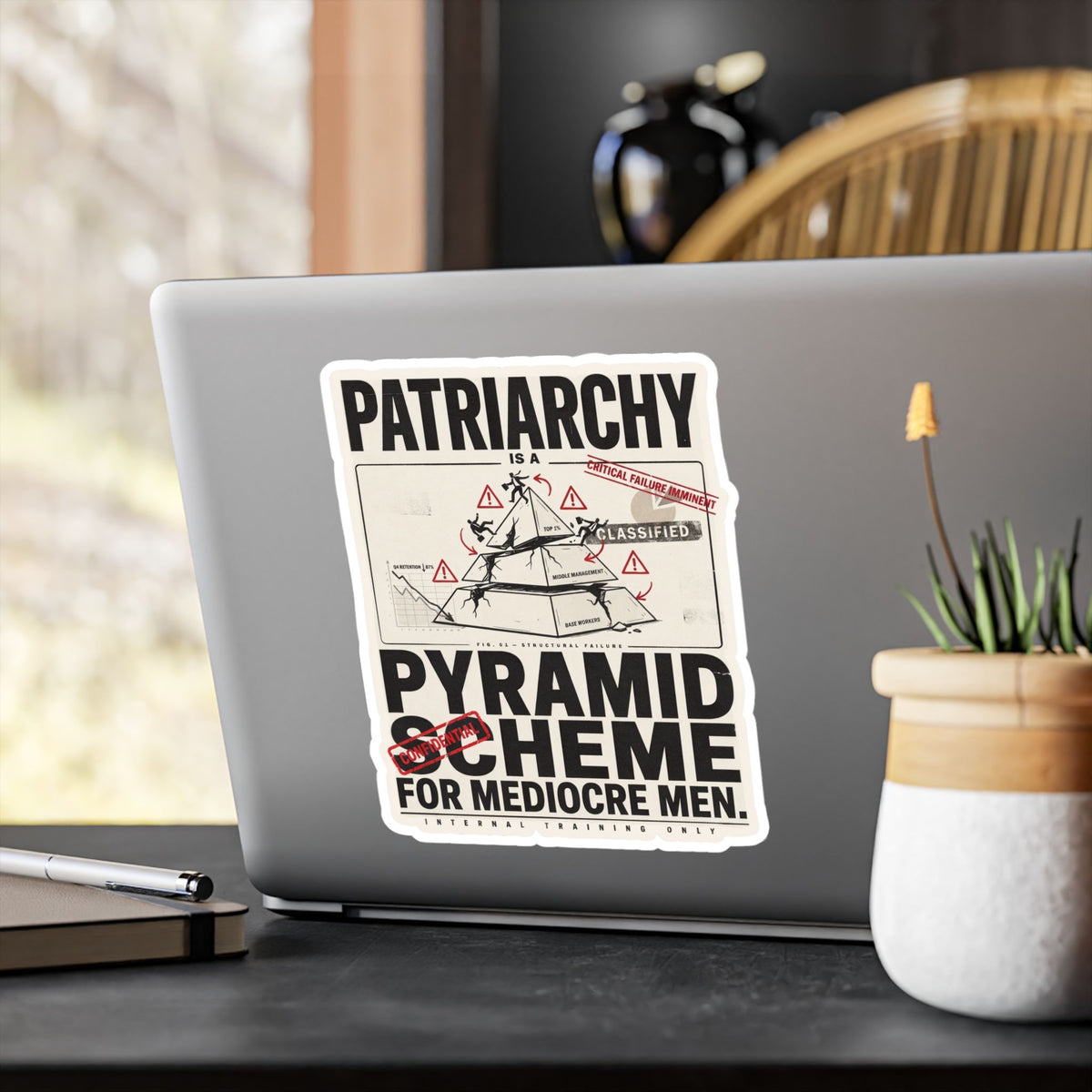 Kiss-Cut Vinyl Sticker — "Patriarchy: Pyramid Scheme for Mediocre Men" Graphic Decal