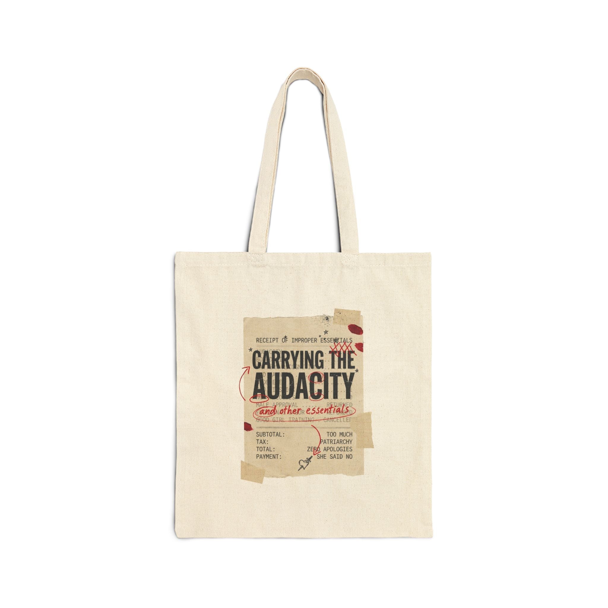 Carrying the Audacity Canvas Tote Bag — Inspirational Feminist Rage Quote Market Grocery Bag