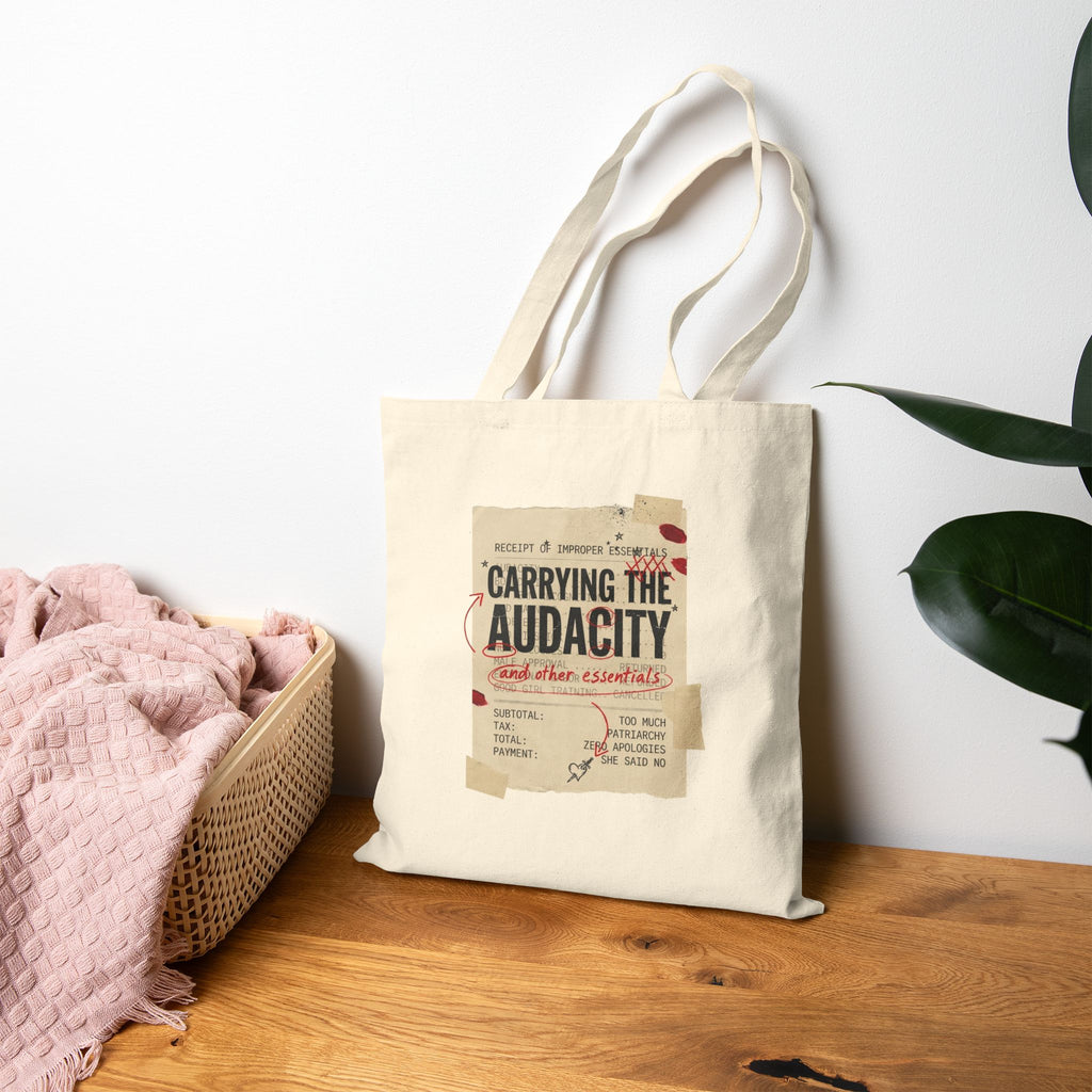 Carrying the Audacity Canvas Tote Bag — Inspirational Feminist Rage Quote Market Grocery Bag