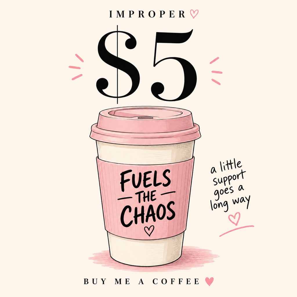 IMPROPER $5 tip — coffee fuels the chaos
